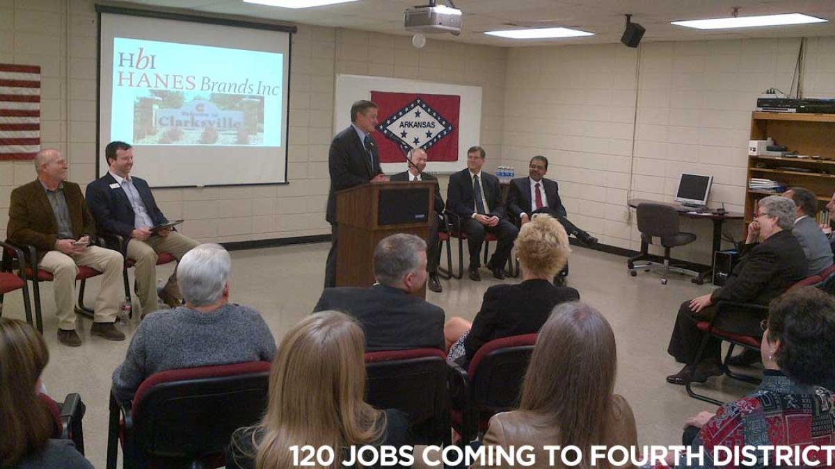 Congressman Bruce Westerman (R-Hot Springs) at the jobs announcement in Clarksville.
