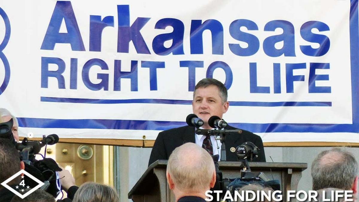 Congressman Bruce Westerman (R-Hot Springs) delivers a speech at the Arkansas March for Life event in Little Rock.