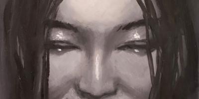 Artwork of smiling girl with long dark hair