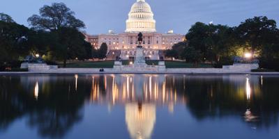 The Capitol building at night